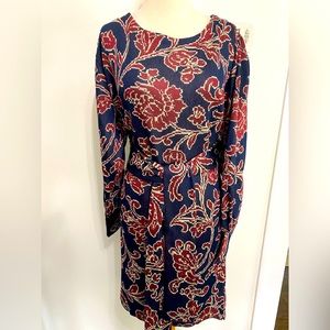 Zara Floral Long Sleeve Dress - Navy and Burgundy
